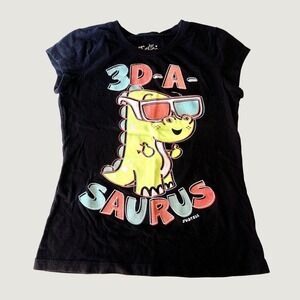 Y2K Justice Girls Black 3D-A-SAURUS Dinosaur Graphic Baby Tee Scene #16